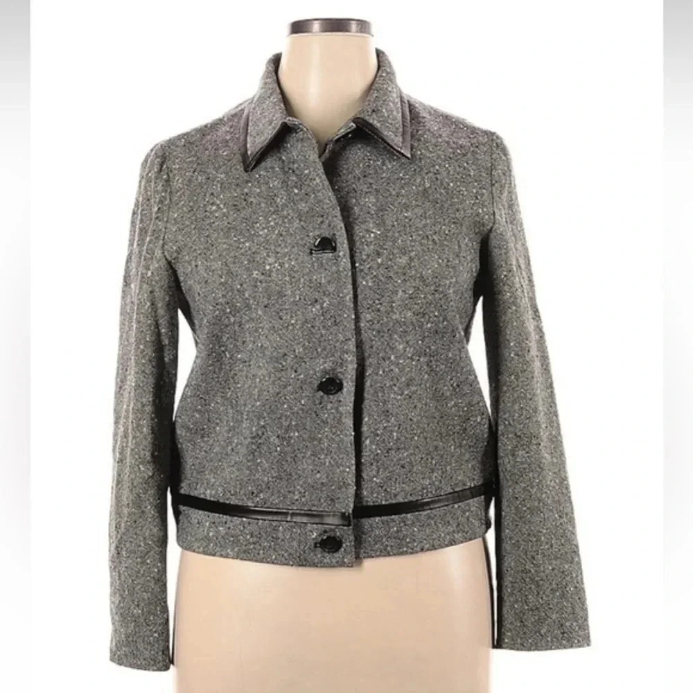 Vintage Pendleton 100% Virgin Wool Gray Women’s Blazer Jacket Black Trim Size 14